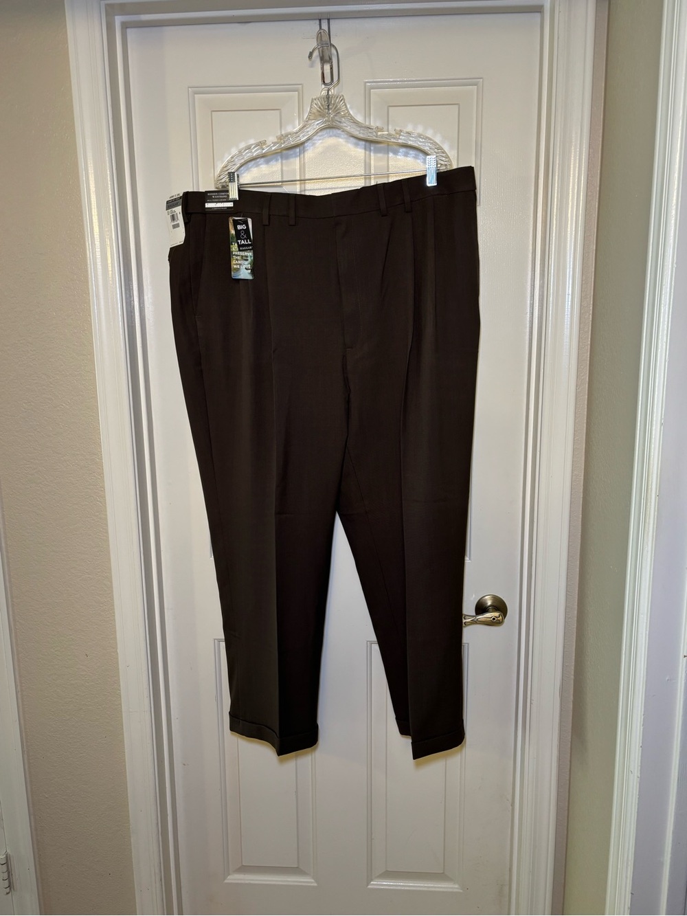 Haggar Men's Dark Brown Dress Pants - Pleated Front